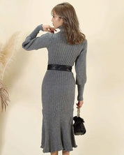 <残り1点!>【動画あり】タートルネックふんわり美シルエットリブワンピース 2色展開 mirror me