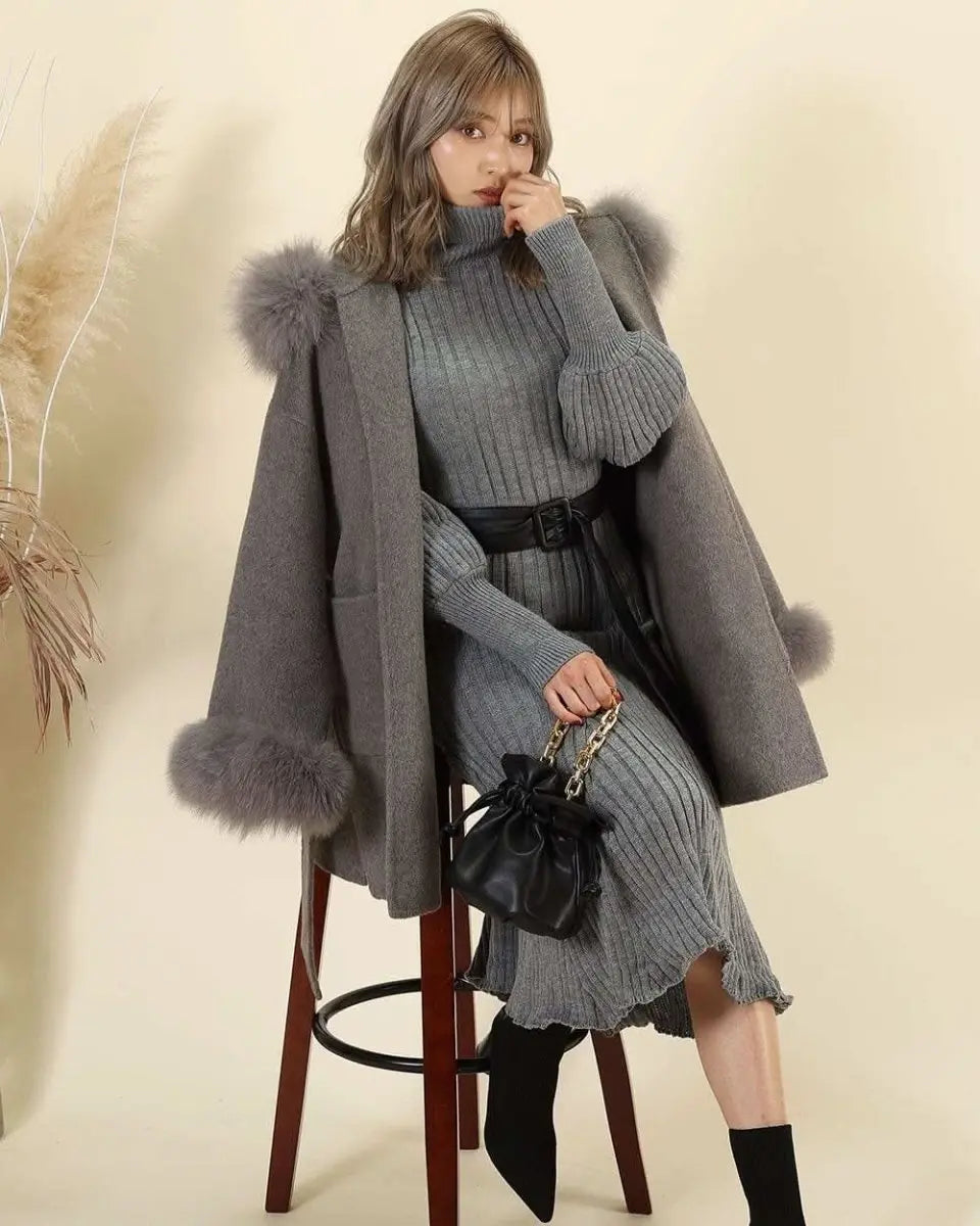 <残り1点!>【動画あり】タートルネックふんわり美シルエットリブワンピース 2色展開 mirror me