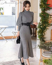 <残り1点!>【動画あり】タートルネックふんわり美シルエットリブワンピース 2色展開 mirror me