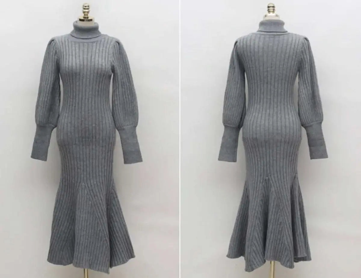 <残り1点!>【動画あり】タートルネックふんわり美シルエットリブワンピース 2色展開 mirror me