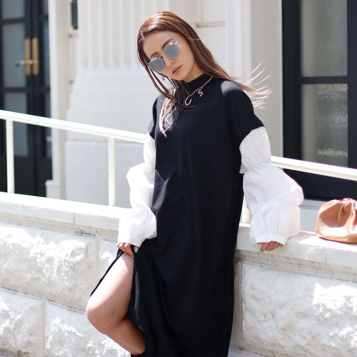 <ブラック1点即納>【動画あり】ニット切り替えランタンスリーブワンピース 2色展開 - select store mirror me<ブラック1点即納>【動画あり】ニット切り替えランタンスリーブワンピース 2色展開194489742mirror meselect store mirror me194489742オフホワイト