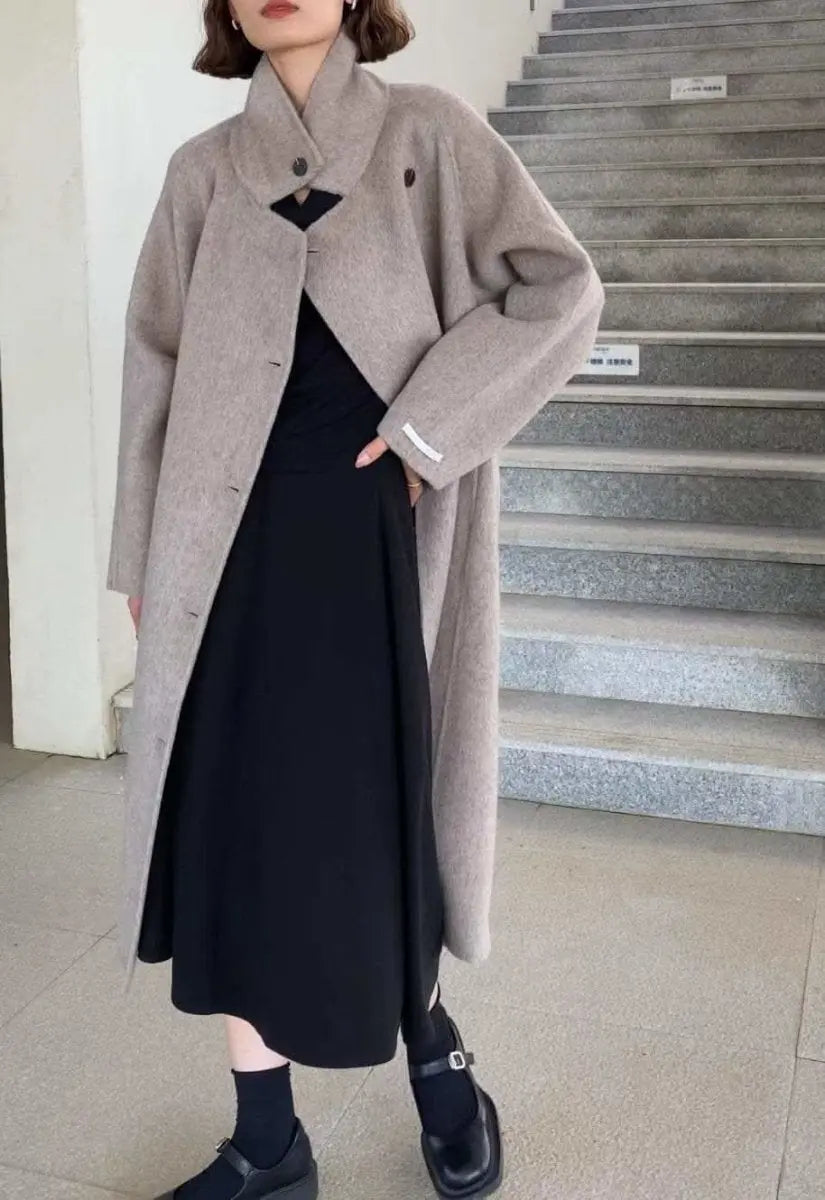 <インスタグラマー様ご愛用>【高品質ウール100%】【動画あり】ベーシックスタンドカラーウールコート 6色展開 mirror me