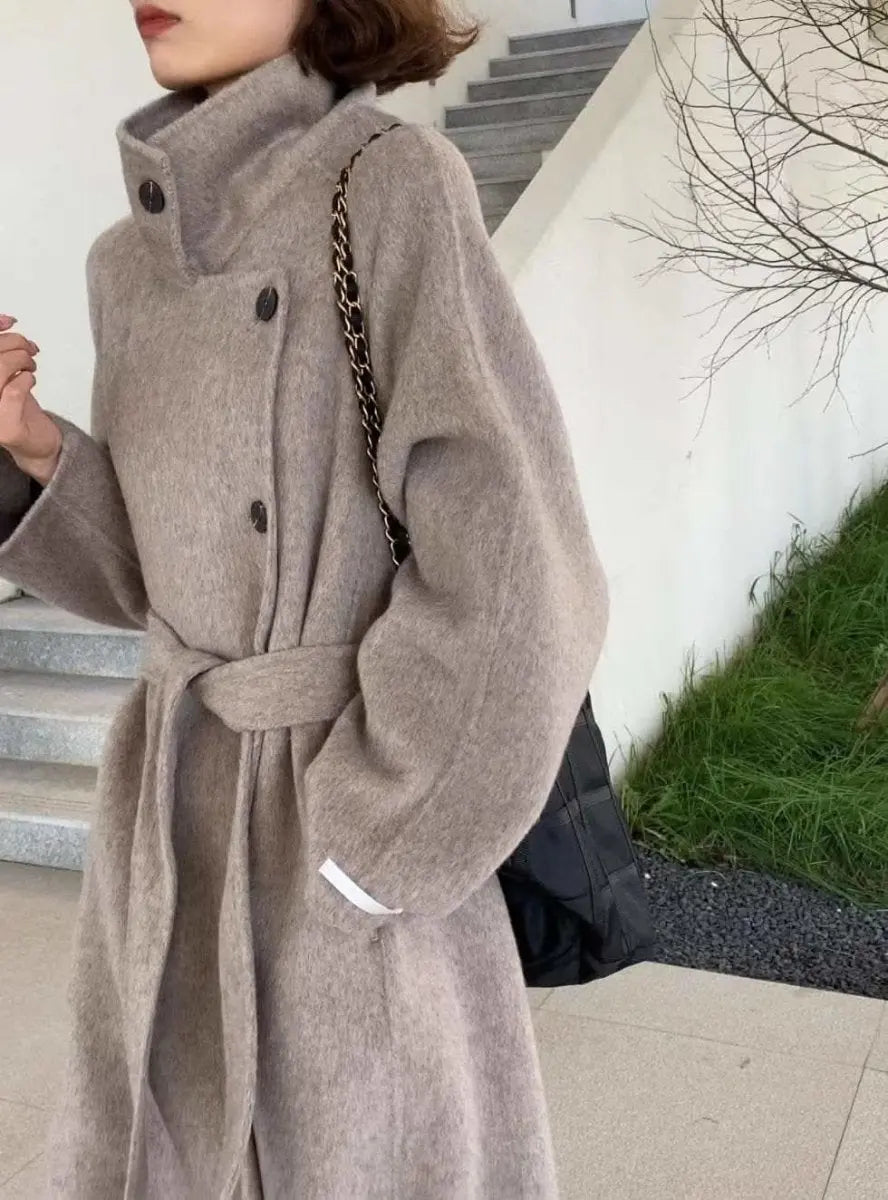 <インスタグラマー様ご愛用>【高品質ウール100%】【動画あり】ベーシックスタンドカラーウールコート 6色展開 mirror me