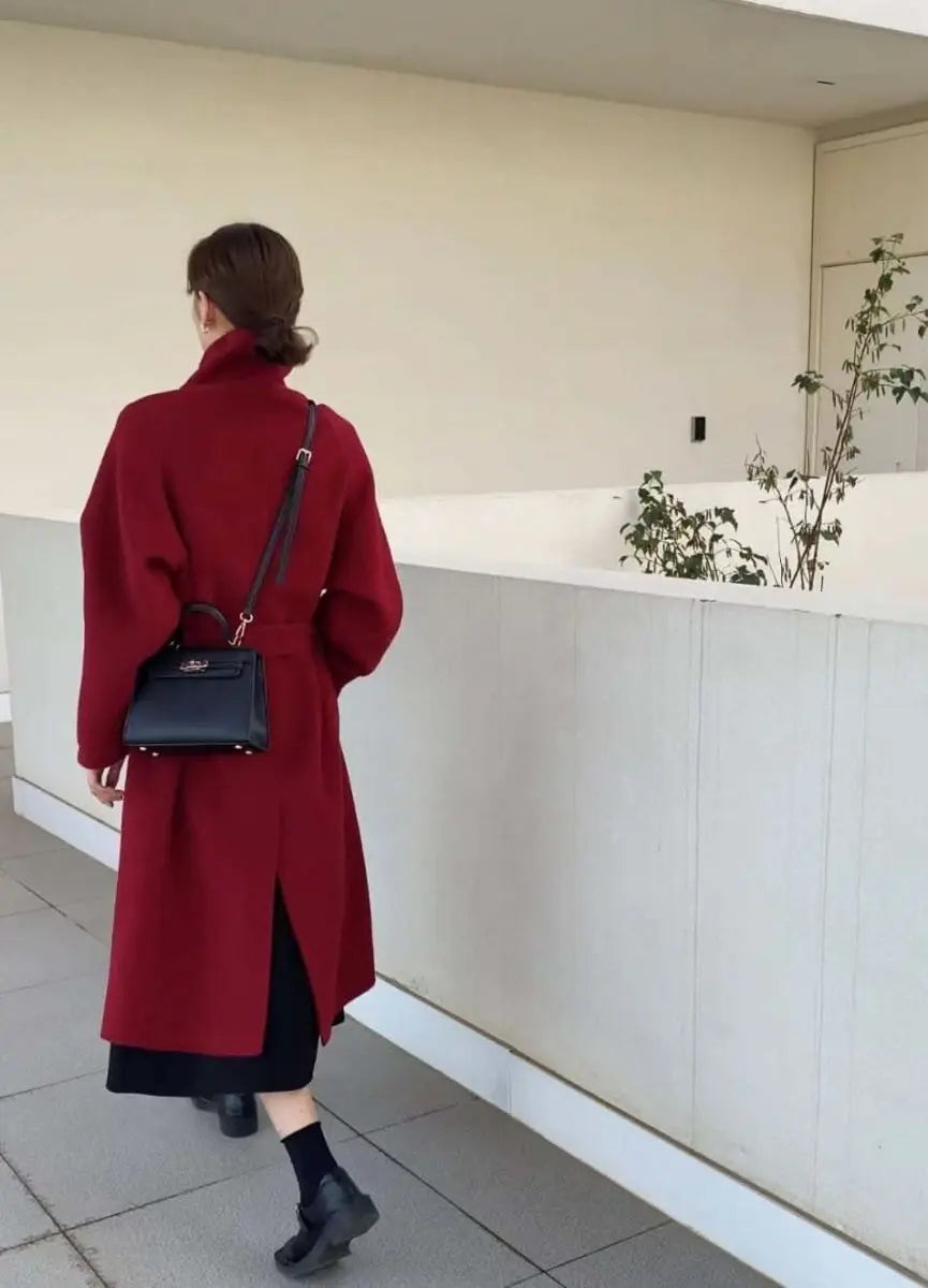 <インスタグラマー様ご愛用>【高品質ウール100%】【動画あり】ベーシックスタンドカラーウールコート 6色展開 mirror me