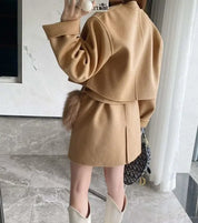 <インスタグラマー様ご愛用>【高品質ウール100%&フォックスファー】【動画あり】ボリュームファーポケットコート2点セット 2色展開 mirror me