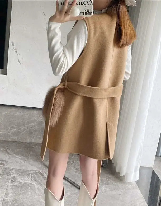 <インスタグラマー様ご愛用>【高品質ウール100%&フォックスファー】【動画あり】ボリュームファーポケットコート2点セット 2色展開 mirror me