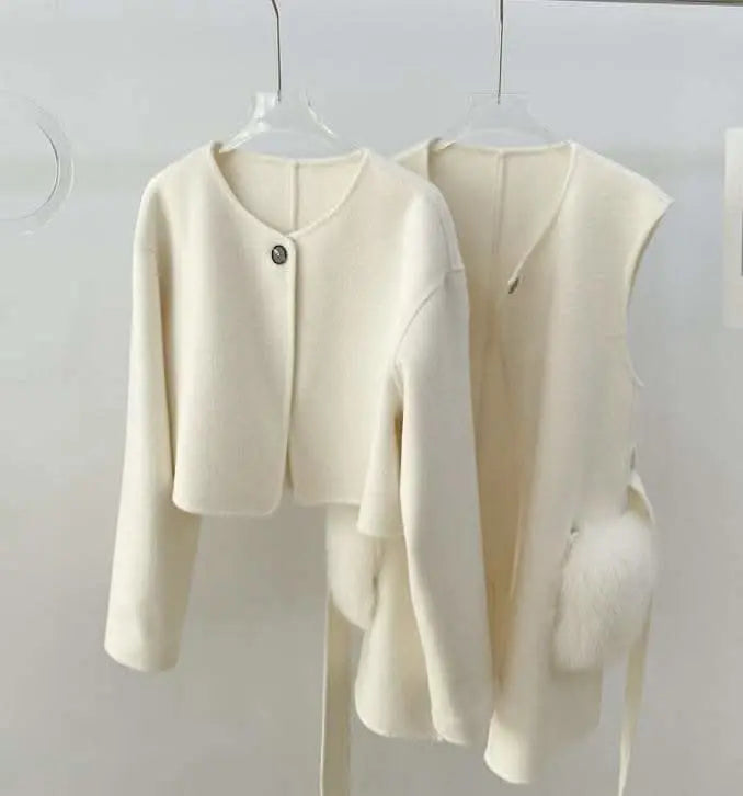 <インスタグラマー様ご愛用>【高品質ウール100%&フォックスファー】【動画あり】ボリュームファーポケットコート2点セット 2色展開 mirror me