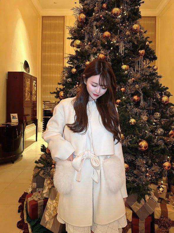 <インスタグラマー様ご愛用>【高品質ウール100%&フォックスファー】【動画あり】ボリュームファーポケットコート2点セット 2色展開 mirror me