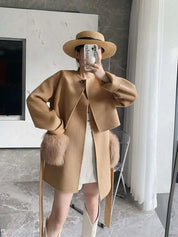 <インスタグラマー様ご愛用>【高品質ウール100%&フォックスファー】【動画あり】ボリュームファーポケットコート2点セット 2色展開 mirror me