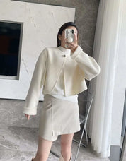 <インスタグラマー様ご愛用>【高品質ウール100%&フォックスファー】【動画あり】ボリュームファーポケットコート2点セット 2色展開 mirror me