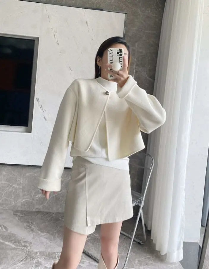 <インスタグラマー様ご愛用>【高品質ウール100%&フォックスファー】【動画あり】ボリュームファーポケットコート2点セット 2色展開 mirror me