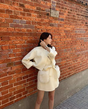 <インスタグラマー様ご愛用>【高品質ウール100%&フォックスファー】【動画あり】ボリュームファーポケットコート2点セット 2色展開 mirror me