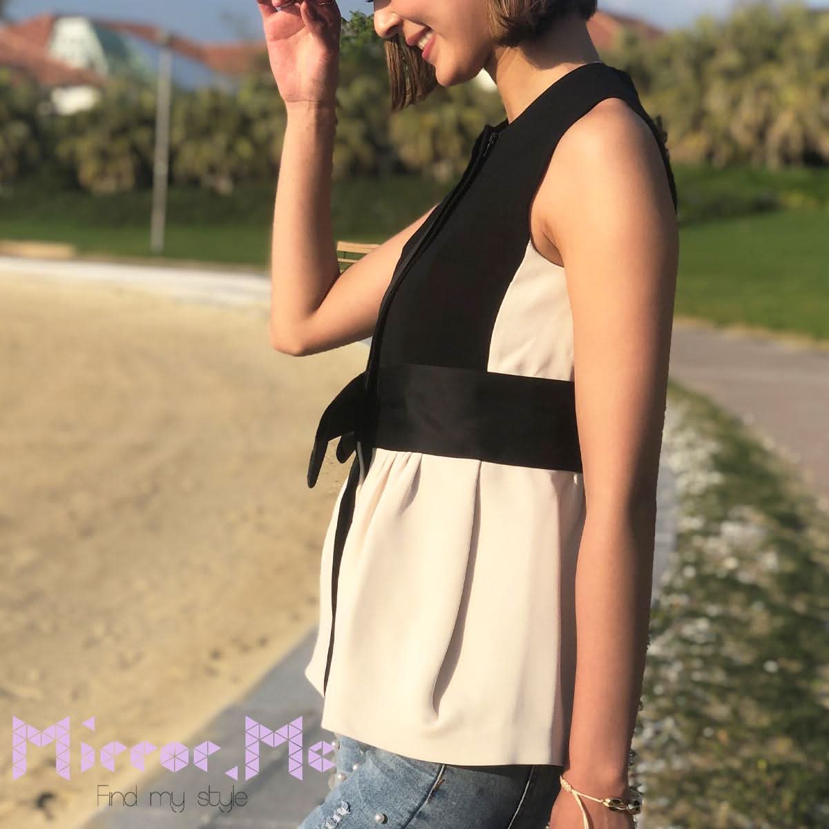 【殿堂入り】リボン付きコントラストノースリジャケット - select store mirror me【殿堂入り】リボン付きコントラストノースリジャケット101999623mirror meselect store mirror me101999623S