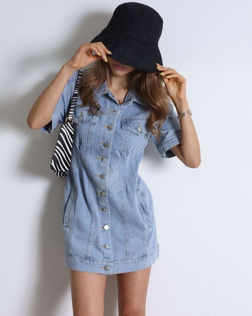 【動画あり】ハイウエスト美ライン半袖デニムワンピース - select store mirror me【動画あり】ハイウエスト美ライン半袖デニムワンピース122395094mirror meselect store mirror me122395094S