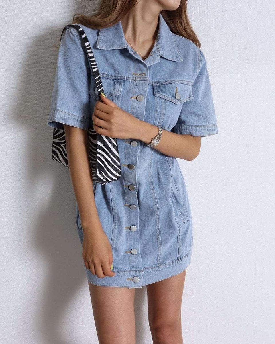 【動画あり】ハイウエスト美ライン半袖デニムワンピース - select store mirror me【動画あり】ハイウエスト美ライン半袖デニムワンピース122395094mirror meselect store mirror me122395094S