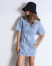 【動画あり】ハイウエスト美ライン半袖デニムワンピース - select store mirror me【動画あり】ハイウエスト美ライン半袖デニムワンピース122395094mirror meselect store mirror me122395094S