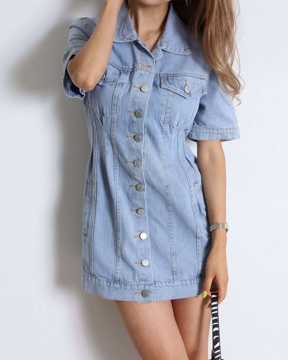 【動画あり】ハイウエスト美ライン半袖デニムワンピース - select store mirror me【動画あり】ハイウエスト美ライン半袖デニムワンピース122395094mirror meselect store mirror me122395094S