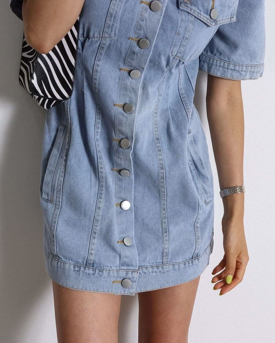 【動画あり】ハイウエスト美ライン半袖デニムワンピース - select store mirror me【動画あり】ハイウエスト美ライン半袖デニムワンピース122395094mirror meselect store mirror me122395094S