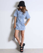 【動画あり】ハイウエスト美ライン半袖デニムワンピース - select store mirror me【動画あり】ハイウエスト美ライン半袖デニムワンピース122395094mirror meselect store mirror me122395094S