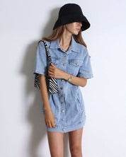 【動画あり】ハイウエスト美ライン半袖デニムワンピース - select store mirror me【動画あり】ハイウエスト美ライン半袖デニムワンピース122395094mirror meselect store mirror me122395094S