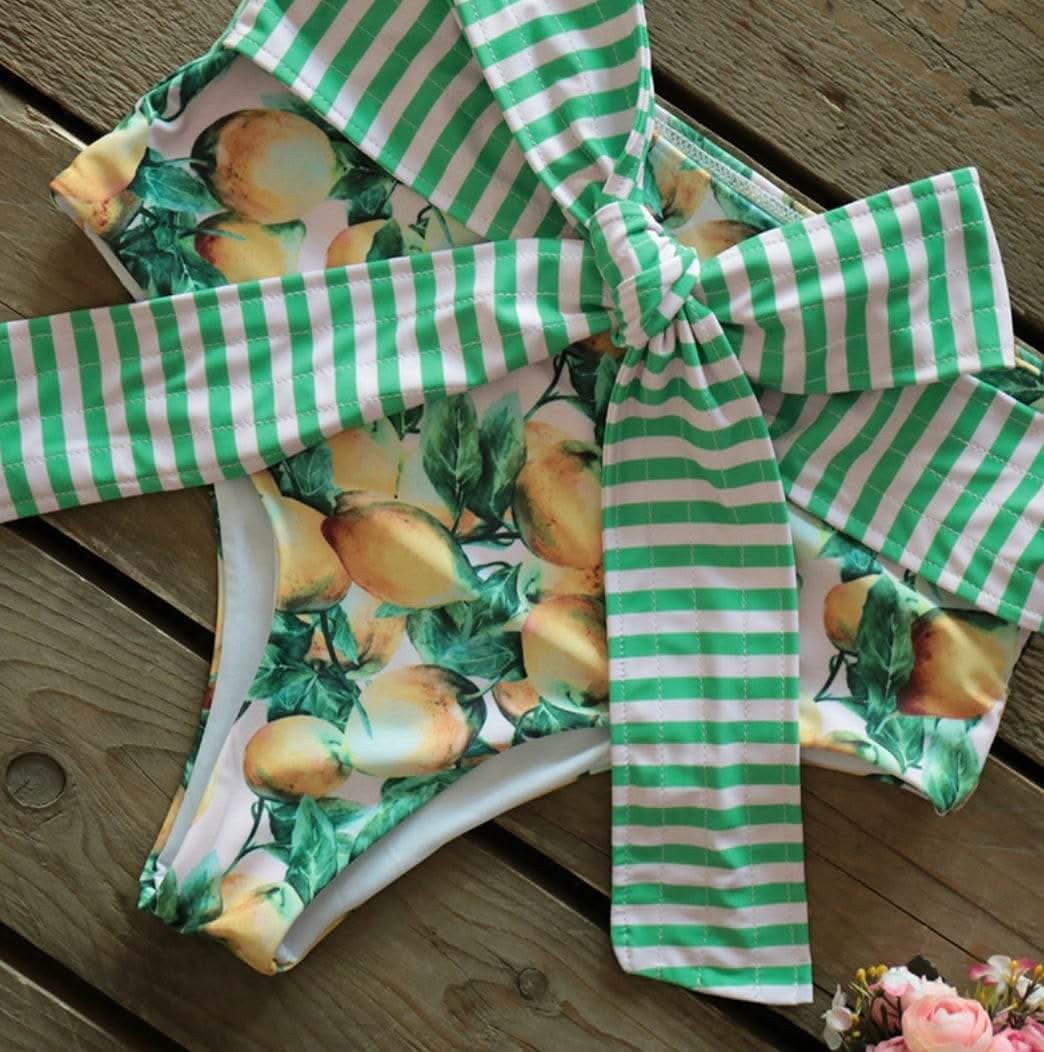 ウエストストライプリボンナチュラルレモンデザインビキニ - select store mirror meウエストストライプリボンナチュラルレモンデザインビキニ123277750mirror meselect store mirror me123277750S