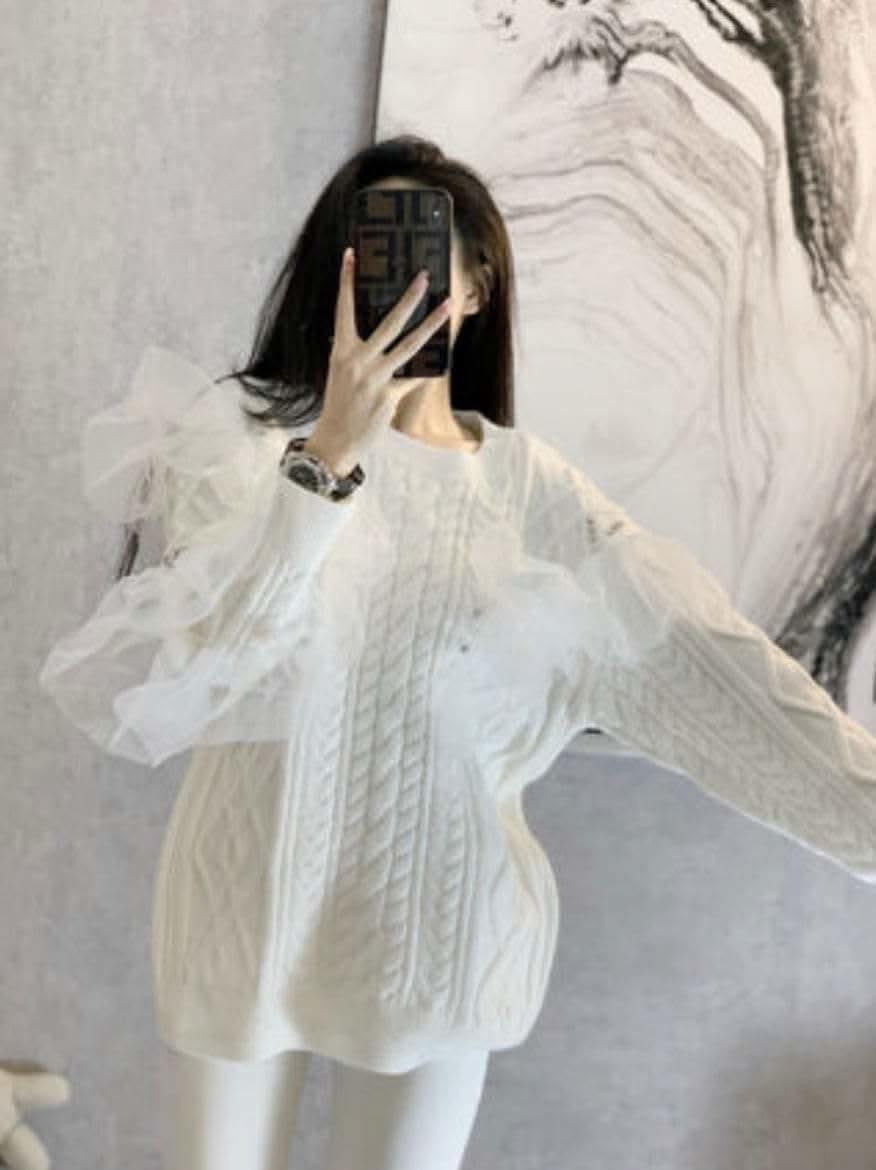 【上質】オーガンジービジューホワイトニット - select store mirror me【上質】オーガンジービジューホワイトニット152427296mirror meselect store mirror me152427296S