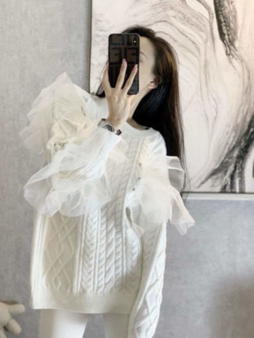 【上質】オーガンジービジューホワイトニット - select store mirror me【上質】オーガンジービジューホワイトニット152427296mirror meselect store mirror me152427296S