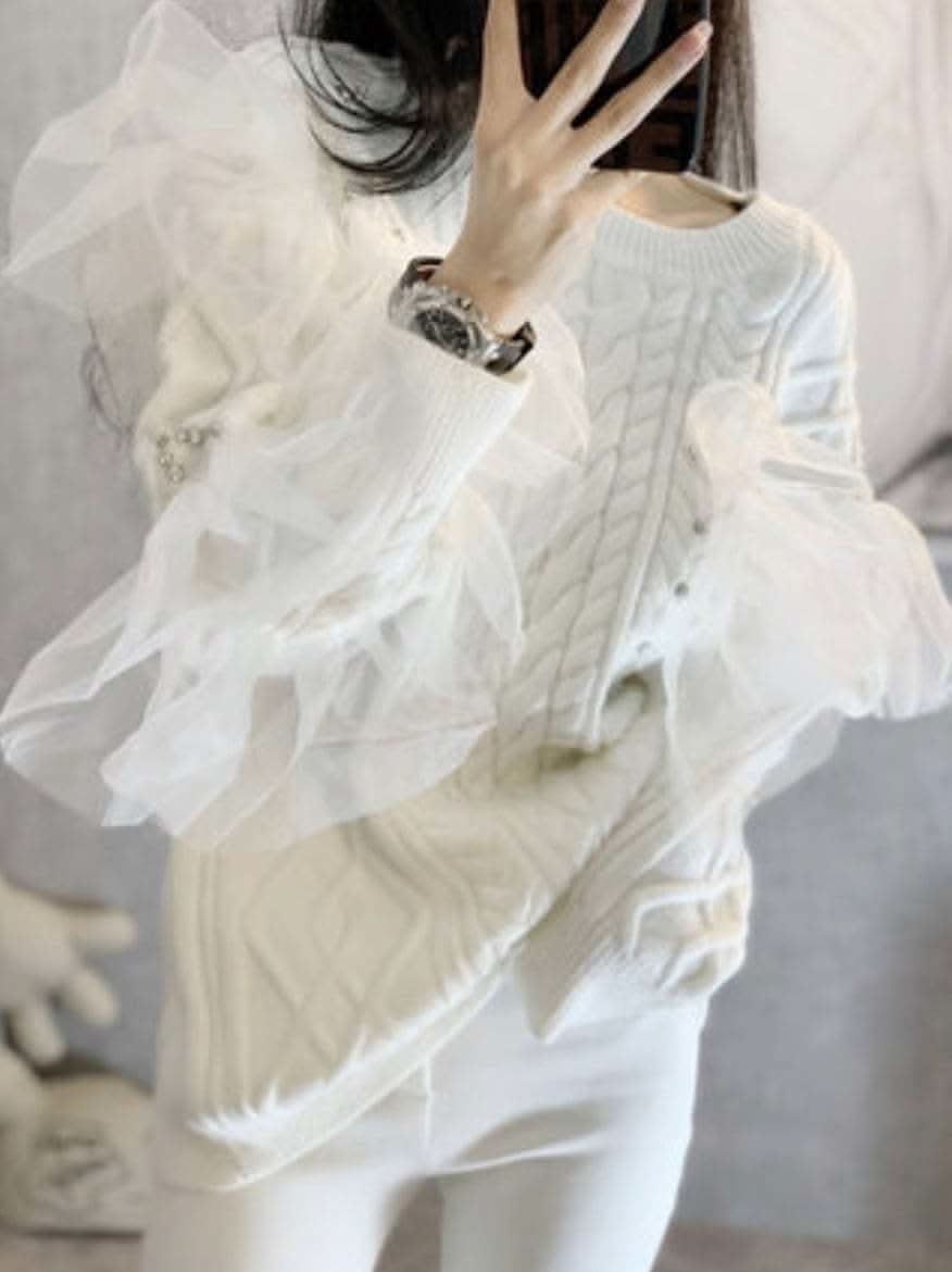 【上質】オーガンジービジューホワイトニット - select store mirror me【上質】オーガンジービジューホワイトニット152427296mirror meselect store mirror me152427296S