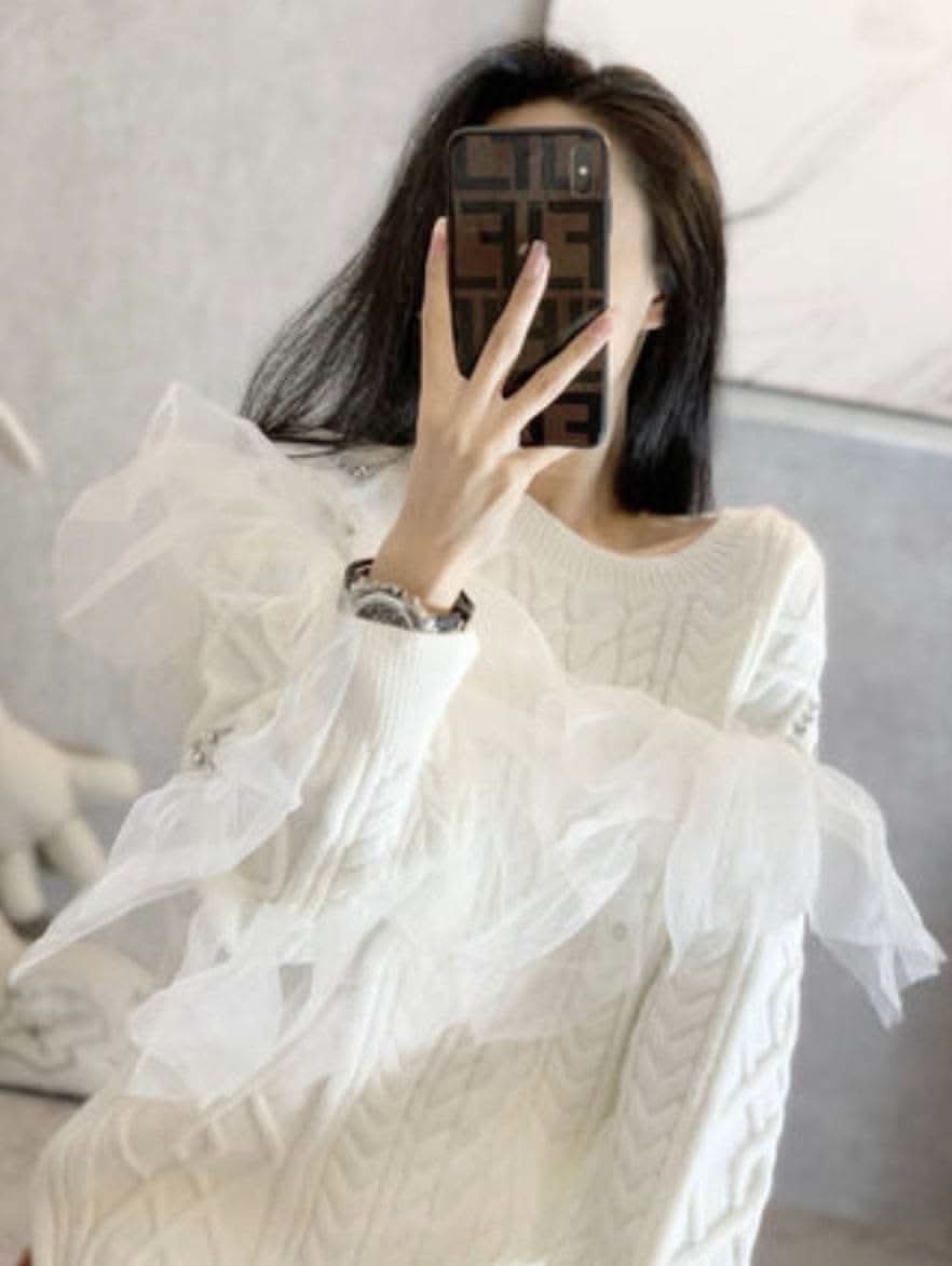 【上質】オーガンジービジューホワイトニット - select store mirror me【上質】オーガンジービジューホワイトニット152427296mirror meselect store mirror me152427296S