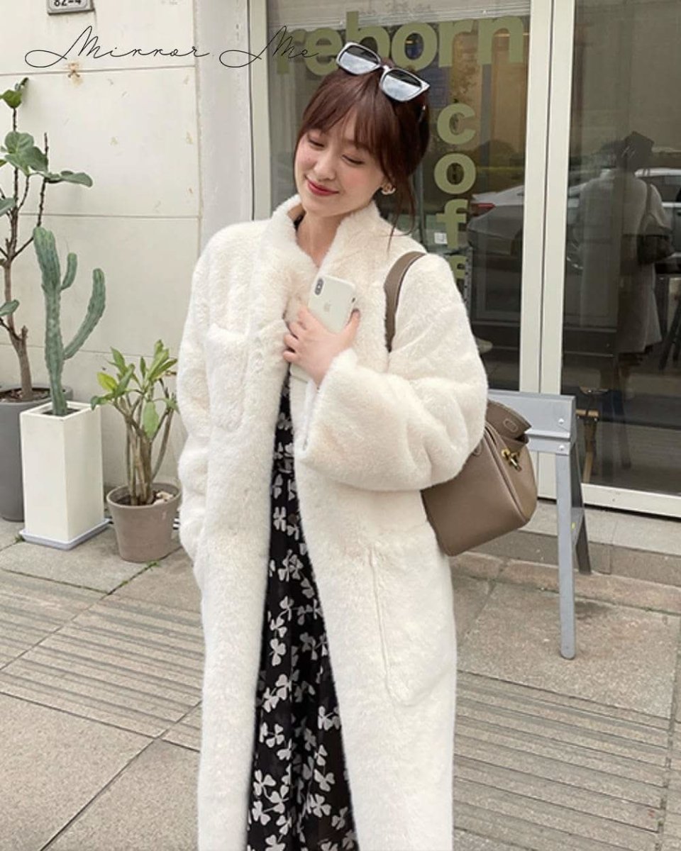 【高品質ウールミックス】ノーカラーボタンホワイトファーコート - select store mirror me【高品質ウールミックス】ノーカラーボタンホワイトファーコート159948844mirror meselect store mirror me159948844S