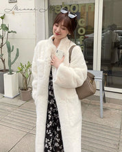 【高品質ウールミックス】ノーカラーボタンホワイトファーコート - select store mirror me【高品質ウールミックス】ノーカラーボタンホワイトファーコート159948844mirror meselect store mirror me159948844S