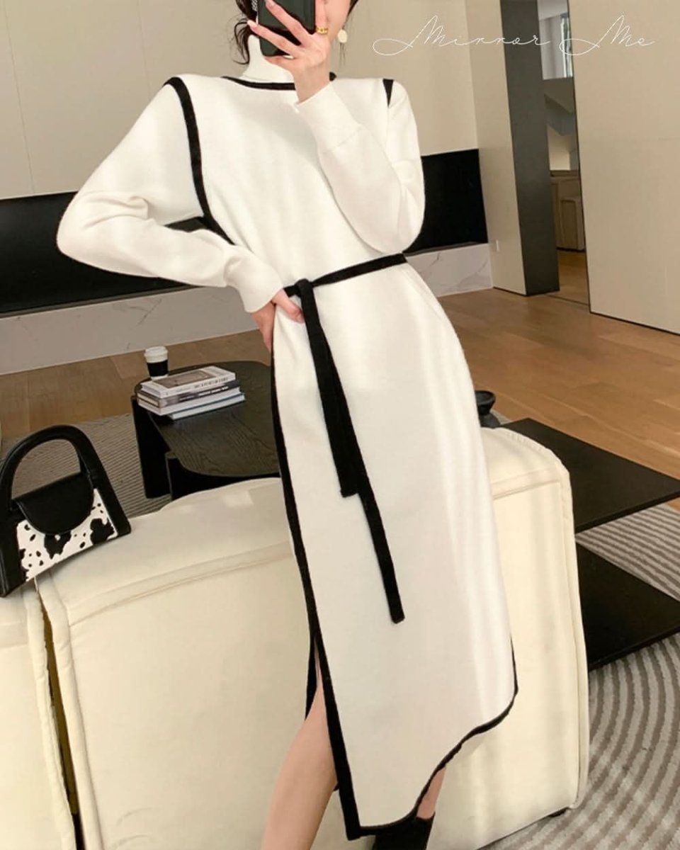 【高品質アンゴラ】ハイネックバイカラーニットワンピース - select store mirror me【高品質アンゴラ】ハイネックバイカラーニットワンピース161912447mirror meselect store mirror me161912447S