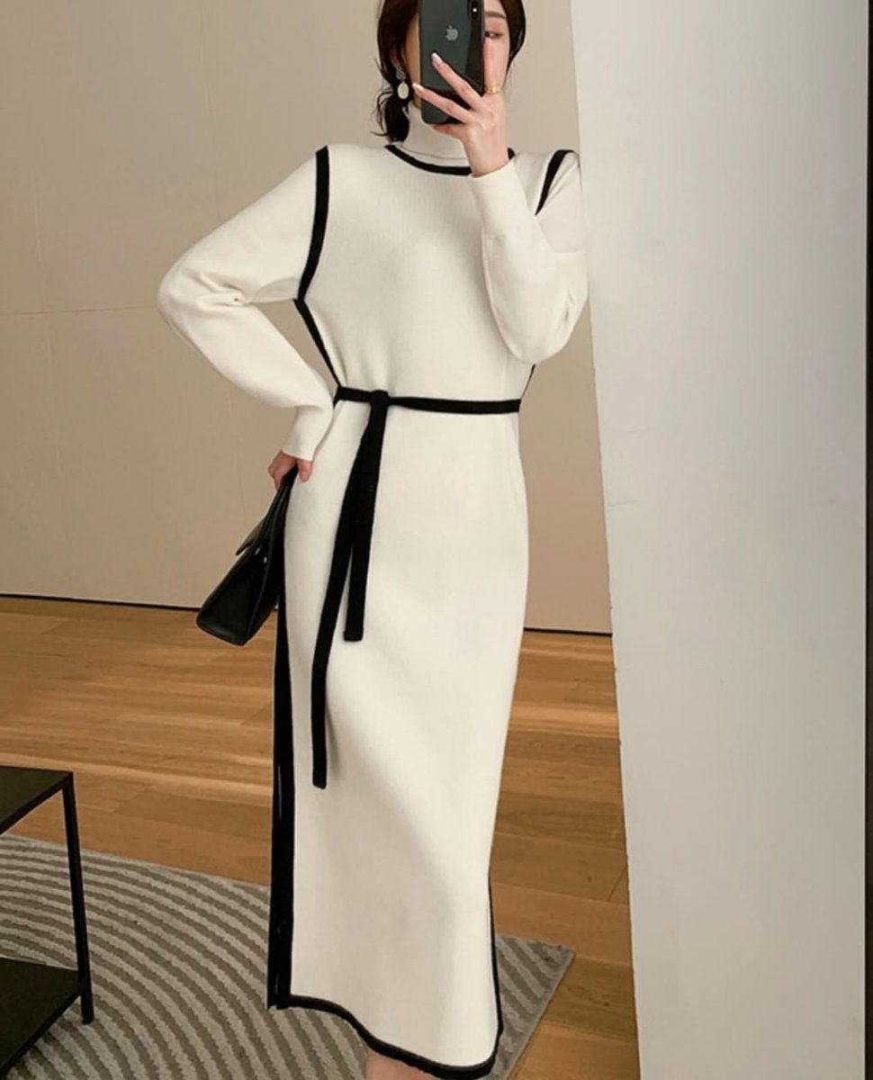 【高品質アンゴラ】ハイネックバイカラーニットワンピース - select store mirror me【高品質アンゴラ】ハイネックバイカラーニットワンピース161912447mirror meselect store mirror me161912447S