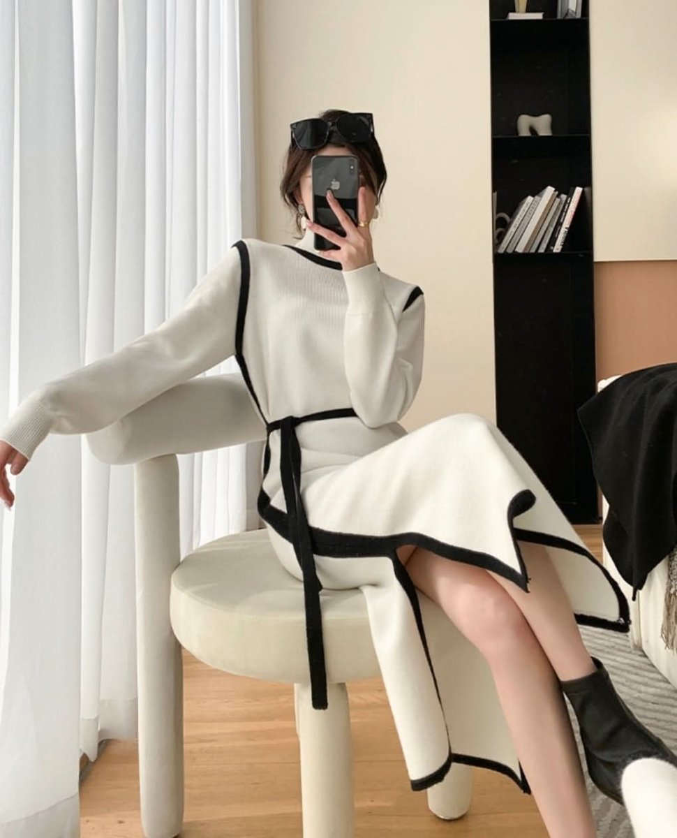 【高品質アンゴラ】ハイネックバイカラーニットワンピース - select store mirror me【高品質アンゴラ】ハイネックバイカラーニットワンピース161912447mirror meselect store mirror me161912447S