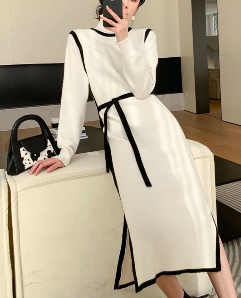 【高品質アンゴラ】ハイネックバイカラーニットワンピース - select store mirror me【高品質アンゴラ】ハイネックバイカラーニットワンピース161912447mirror meselect store mirror me161912447S