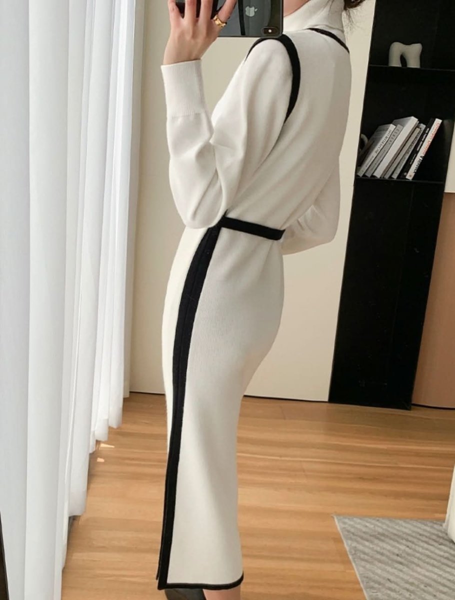 【高品質アンゴラ】ハイネックバイカラーニットワンピース - select store mirror me【高品質アンゴラ】ハイネックバイカラーニットワンピース161912447mirror meselect store mirror me161912447S