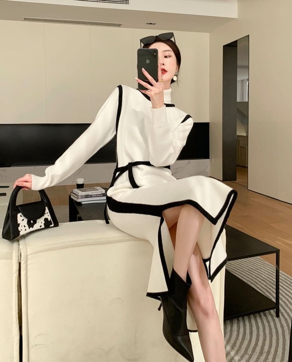 【高品質アンゴラ】ハイネックバイカラーニットワンピース - select store mirror me【高品質アンゴラ】ハイネックバイカラーニットワンピース161912447mirror meselect store mirror me161912447S