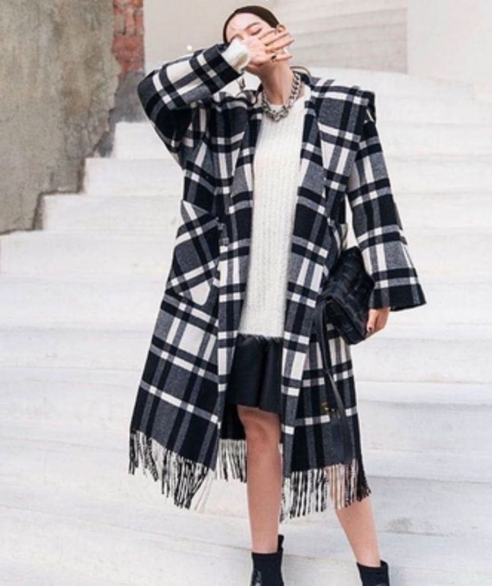 フード付きフリンジチェック柄アウター - select store mirror meフード付きフリンジチェック柄アウター164013818mirror meselect store mirror me164013818S