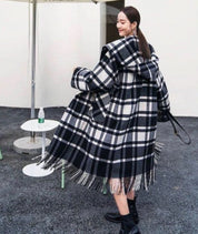 フード付きフリンジチェック柄アウター - select store mirror meフード付きフリンジチェック柄アウター164013818mirror meselect store mirror me164013818S