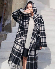 フード付きフリンジチェック柄アウター - select store mirror meフード付きフリンジチェック柄アウター164013818mirror meselect store mirror me164013818S