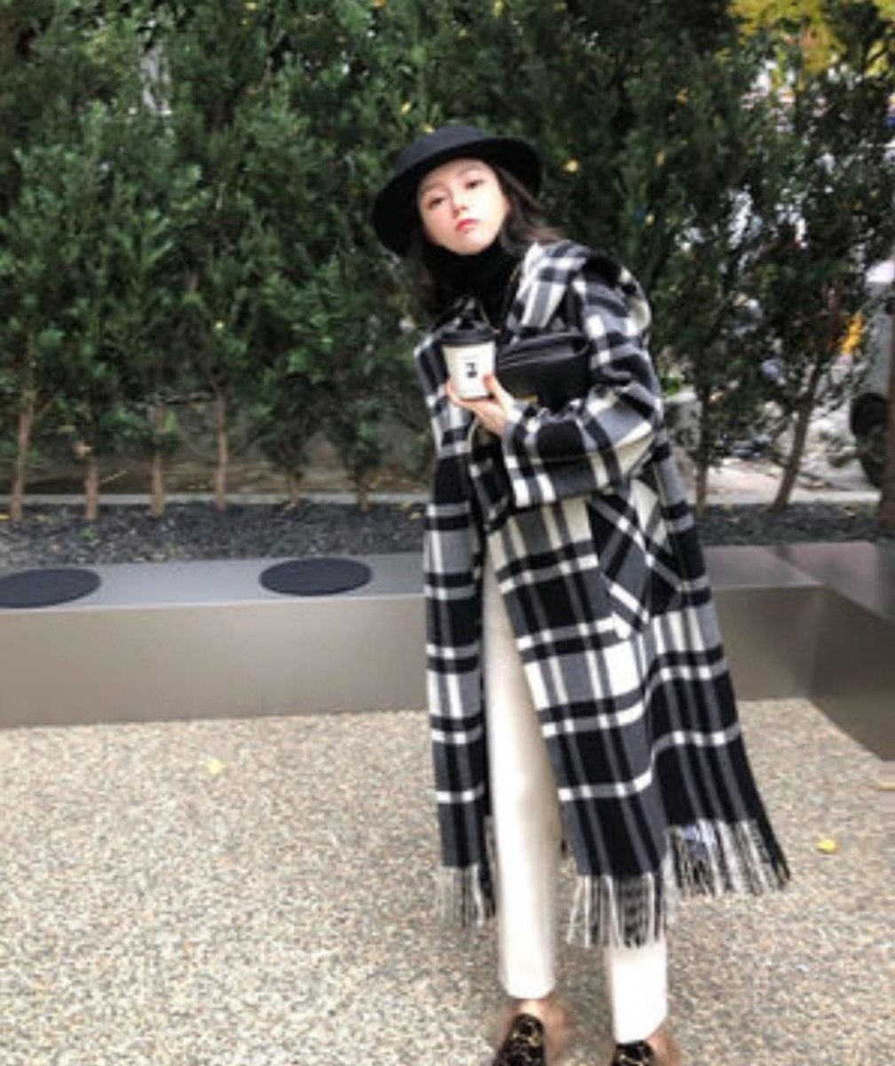 フード付きフリンジチェック柄アウター - select store mirror meフード付きフリンジチェック柄アウター164013818mirror meselect store mirror me164013818S