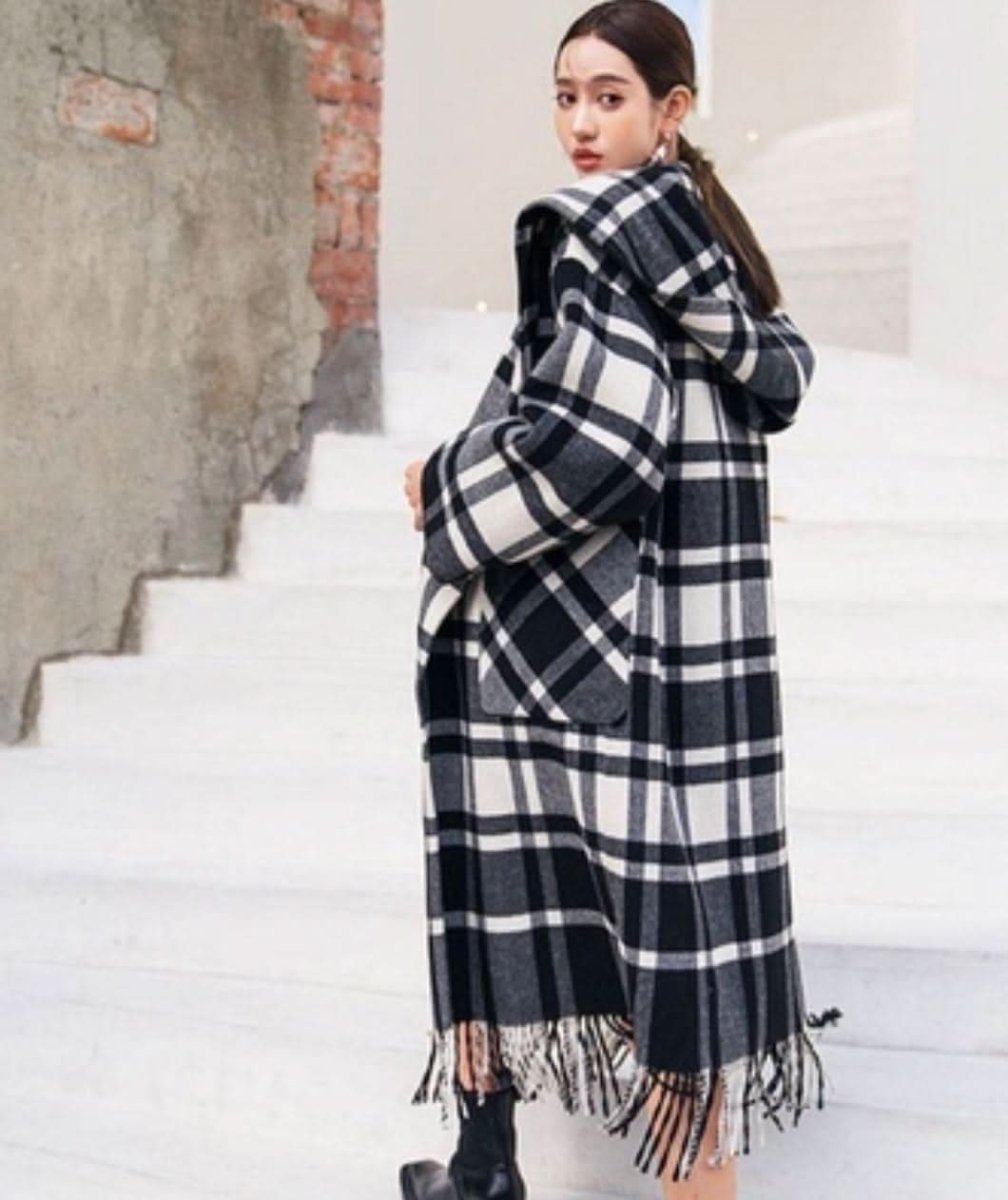 フード付きフリンジチェック柄アウター - select store mirror meフード付きフリンジチェック柄アウター164013818mirror meselect store mirror me164013818S