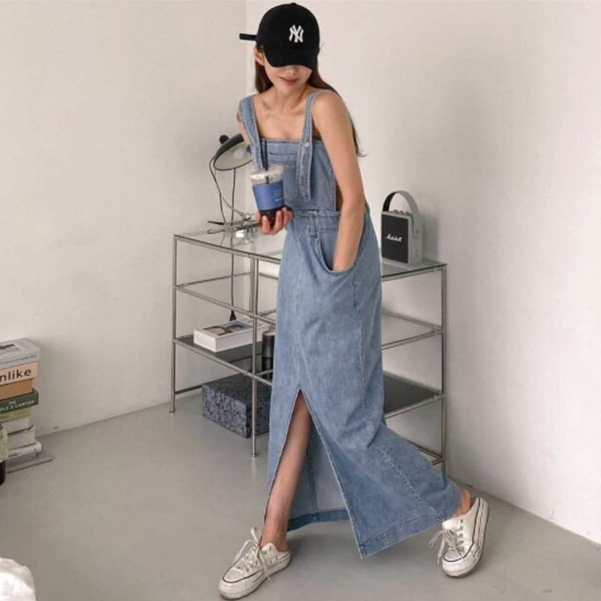 バックオープンデニムサロペットワンピース - select store mirror me