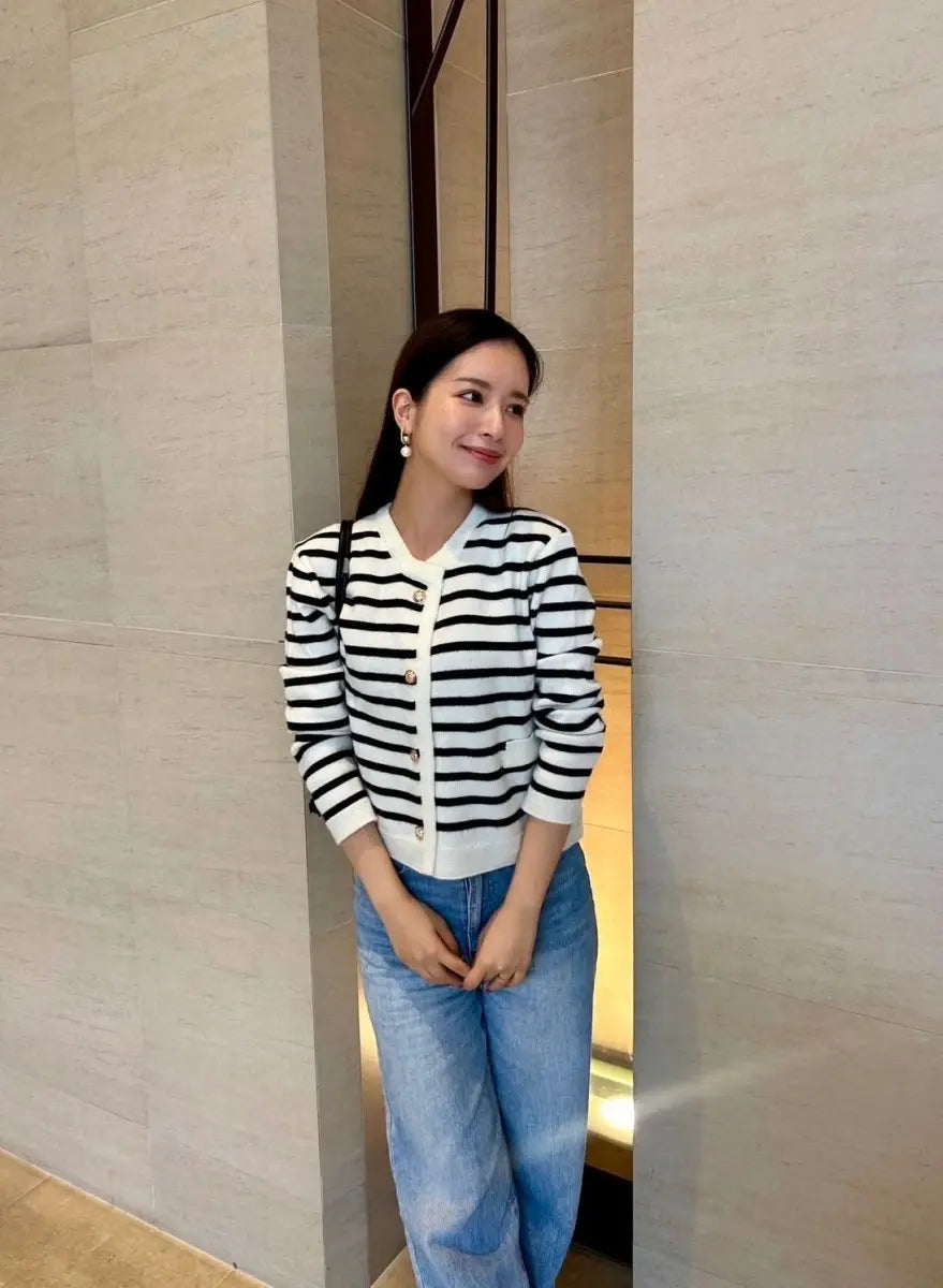 <インスタグラマー様ご愛用><大ヒット>ボーダーニットカーディガントップス mirror me