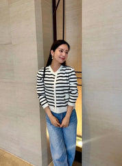 <インスタグラマー様ご愛用><大ヒット>ボーダーニットカーディガントップス mirror me