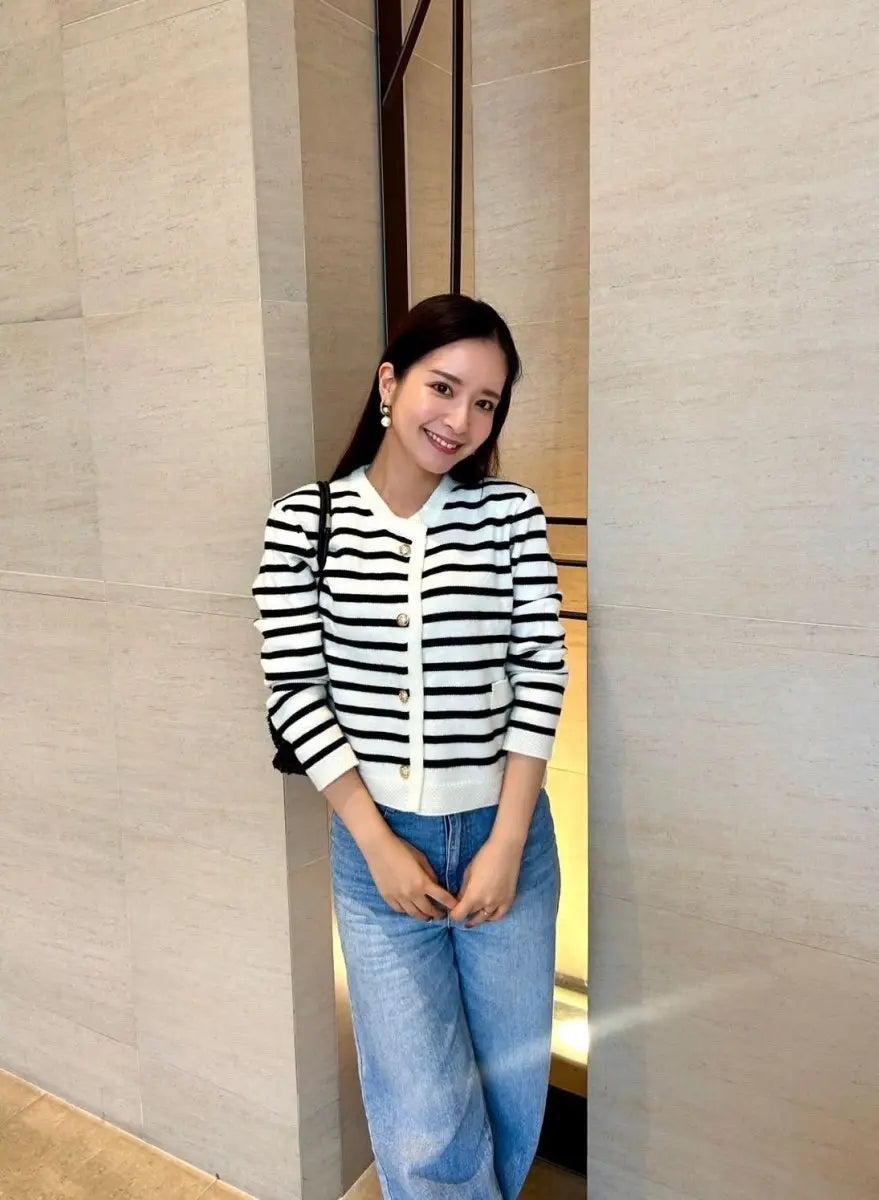 <インスタグラマー様ご愛用><大ヒット>ボーダーニットカーディガントップス mirror me