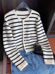 <インスタグラマー様ご愛用><大ヒット>ボーダーニットカーディガントップス mirror me