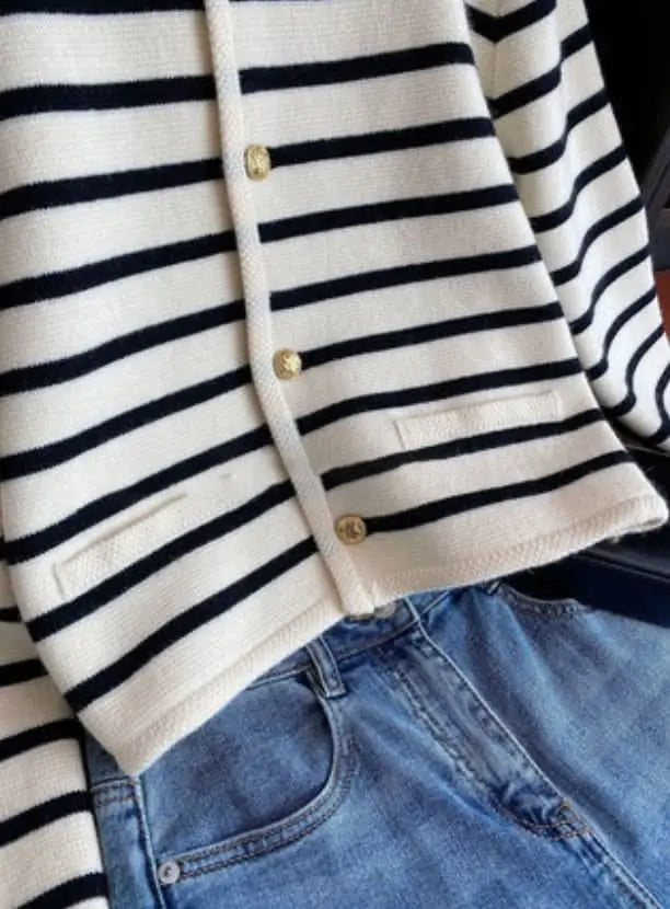 <インスタグラマー様ご愛用><大ヒット>ボーダーニットカーディガントップス mirror me