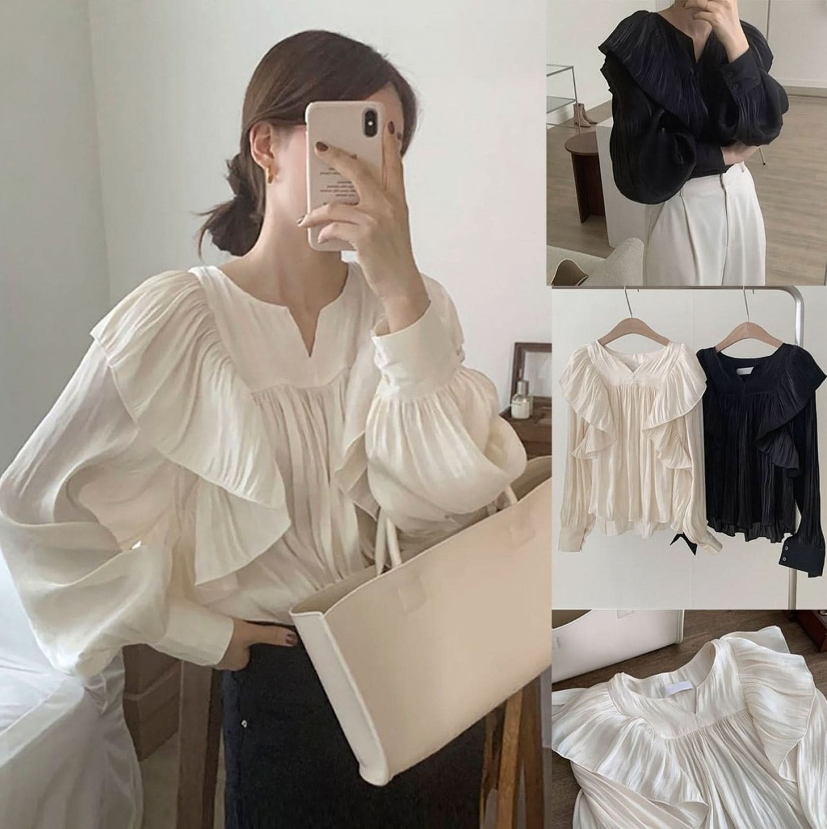 キーネックプリーツフリルブラウス 2色展開 - select store mirror me