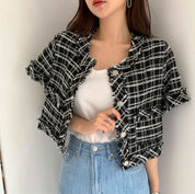 フリンジツイード上品半袖ジャケット 2色展開 - select store mirror meフリンジツイード上品半袖ジャケット 2色展開109582183mirror meselect store mirror me109582183ホワイト